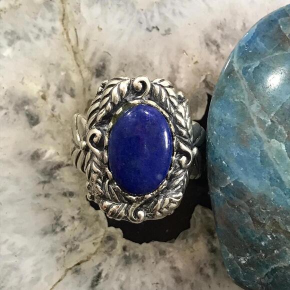 Carolyn Pollack Sterling Silver Oval Lapis Decorated Ring For Women - Picture 4 of 10